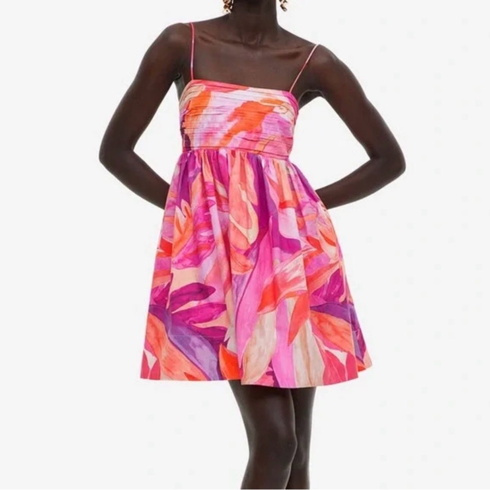 H&M Pink and Orange Patterned Dress